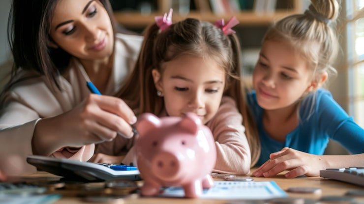 Educação Financeira Infantil: Como Ensinar Crianças a Lidar com Dinheiro mulher ensinando crianças de como juntar dinheiro
