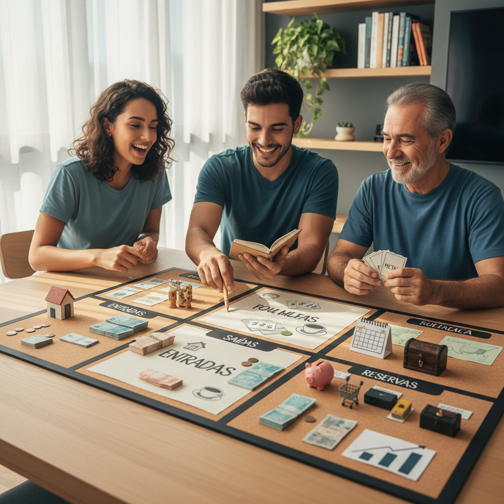 Gráfico representando os pilares de um sistema financeiro: entradas, saídas e reservas