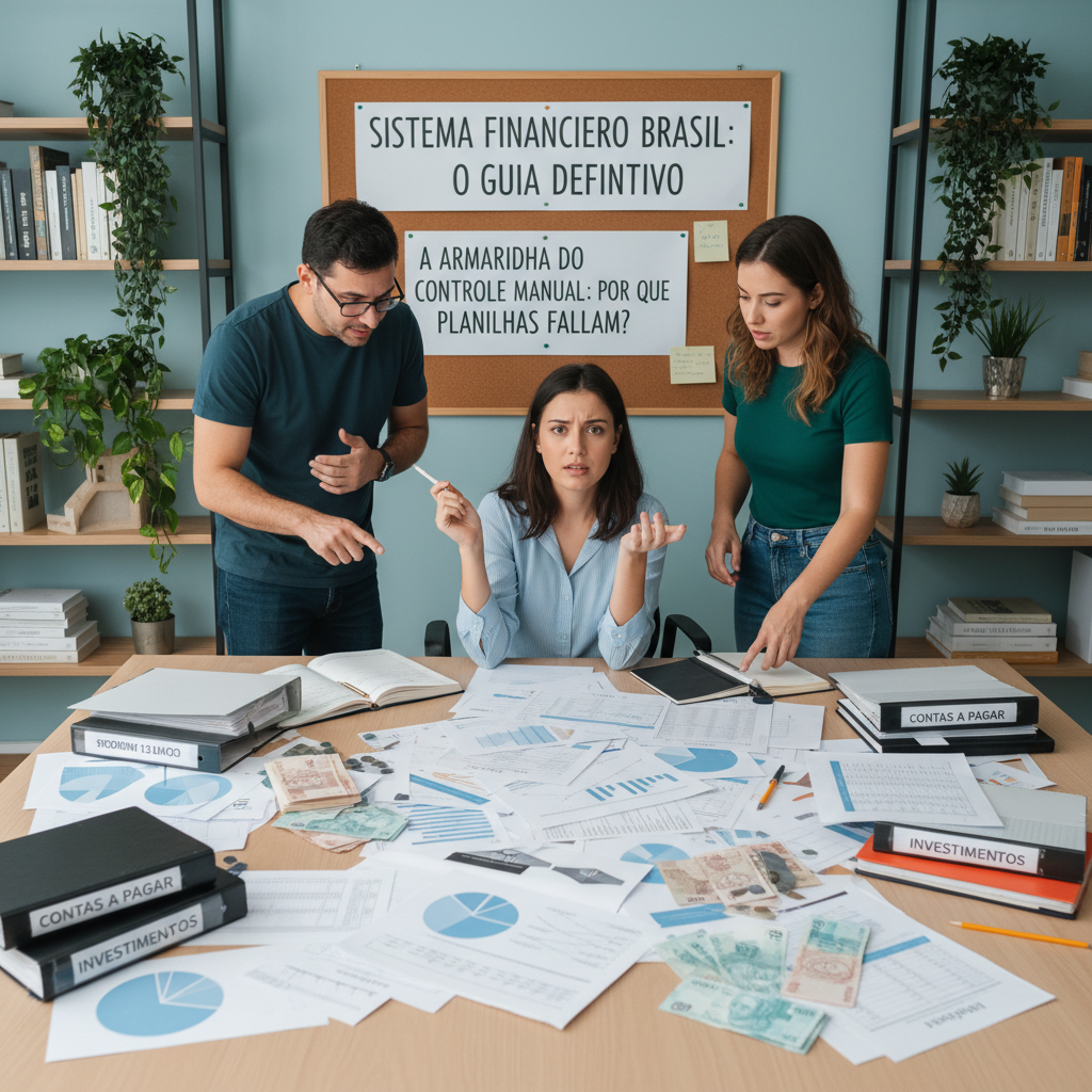 Pessoa frustrada olhando para planilha de controle financeiro desatualizada no computador