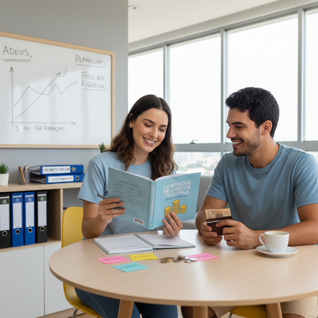 Homem frustrado tentando preencher controle de gastos no Excel em frente ao computador