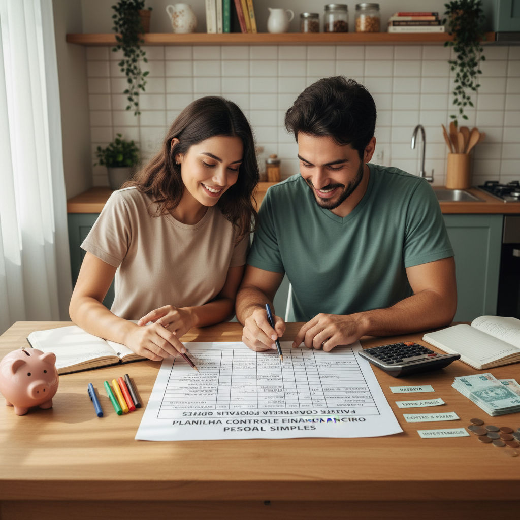 Infográfico da regra 50-30-20 para organizar planilha de controle financeiro pessoal simples