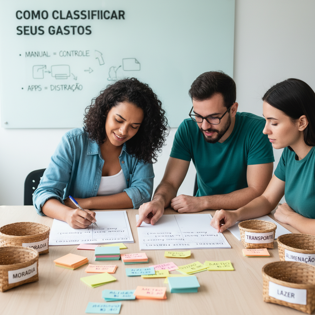Planilha de papel e caneta comparando despesas fixas e variaveis manualmente
