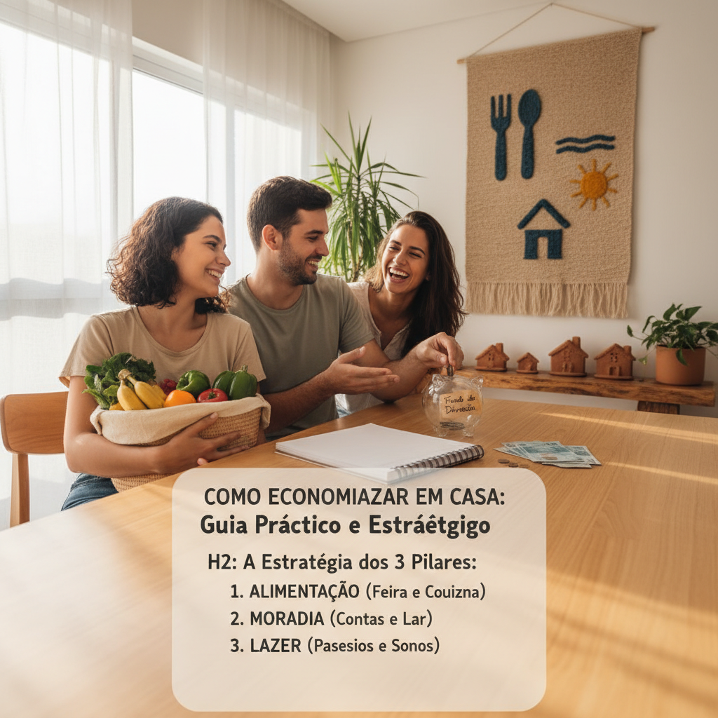 Gráfico representando os pilares de alimentação, moradia e lazer para quem busca como economizar dinheiro em casa