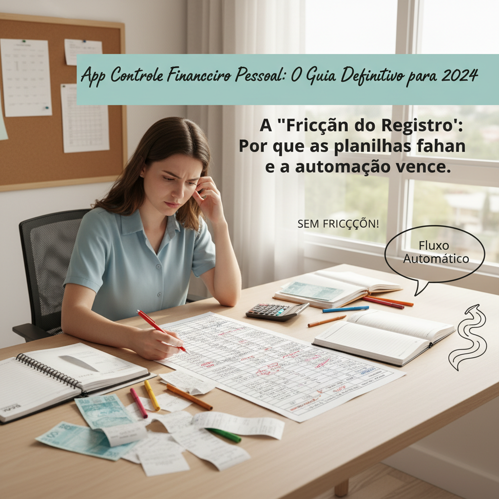 Comparação visual entre fricção cognitiva de planilhas versus facilidade de app controle financeiro pessoal automatizado
