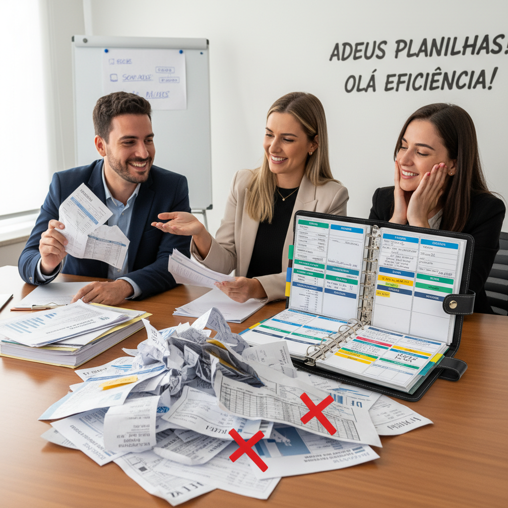 Comparação entre a lentidão do Excel e a agilidade de um app controle financeiro empresarial
