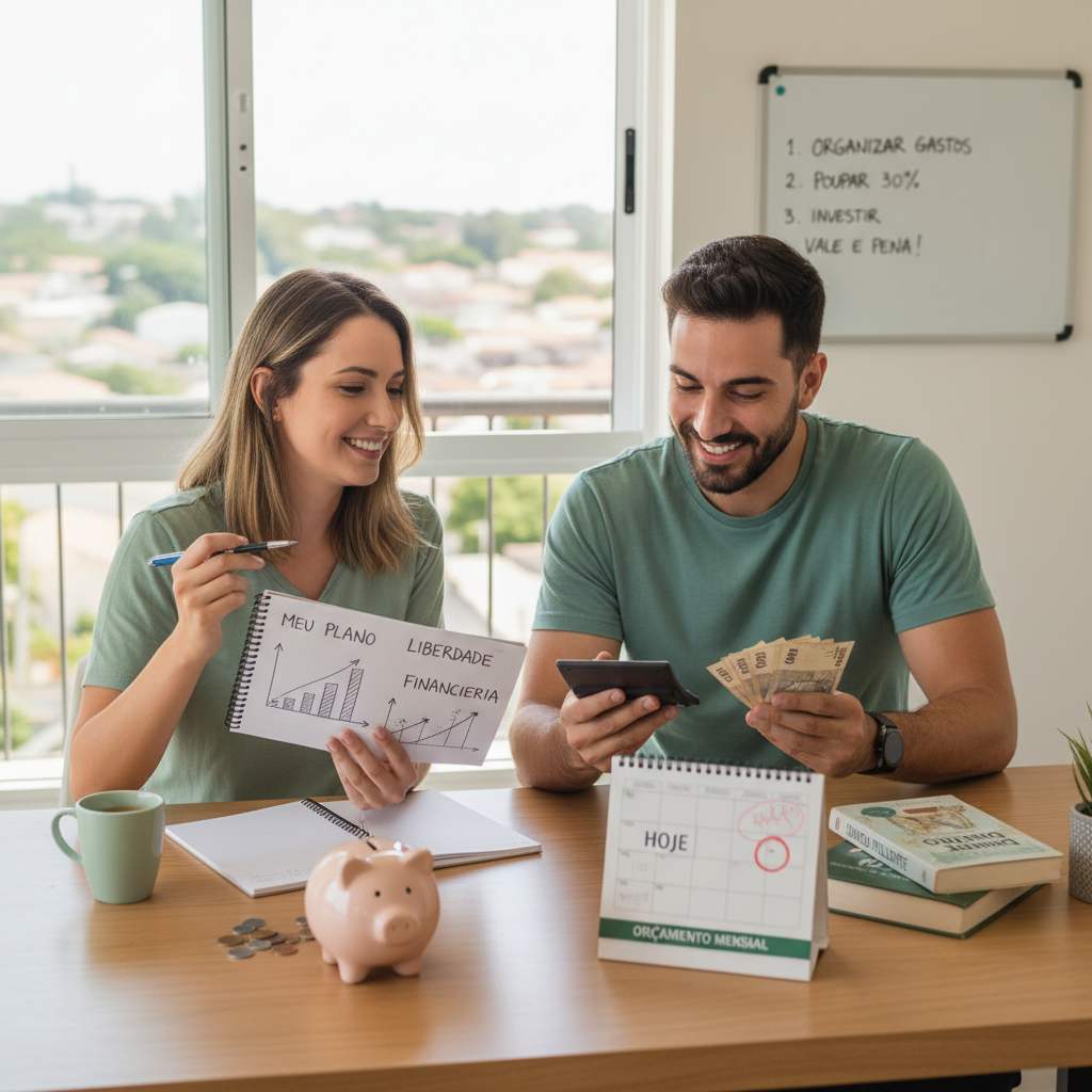 Homem analisando crescimento financeiro com satisfação, simbolizando que gestão financeira vale a pena