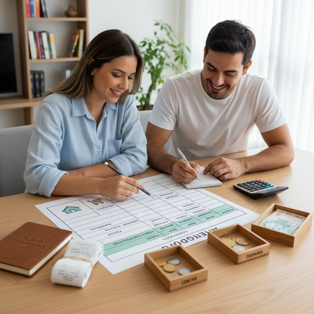 Interface de aplicativo para controle de gastos mostrando categorias como alimentação e lazer