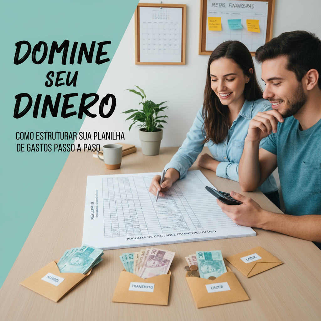 Interface de uma planilha de controle financeiro diario organizada por categorias e datas