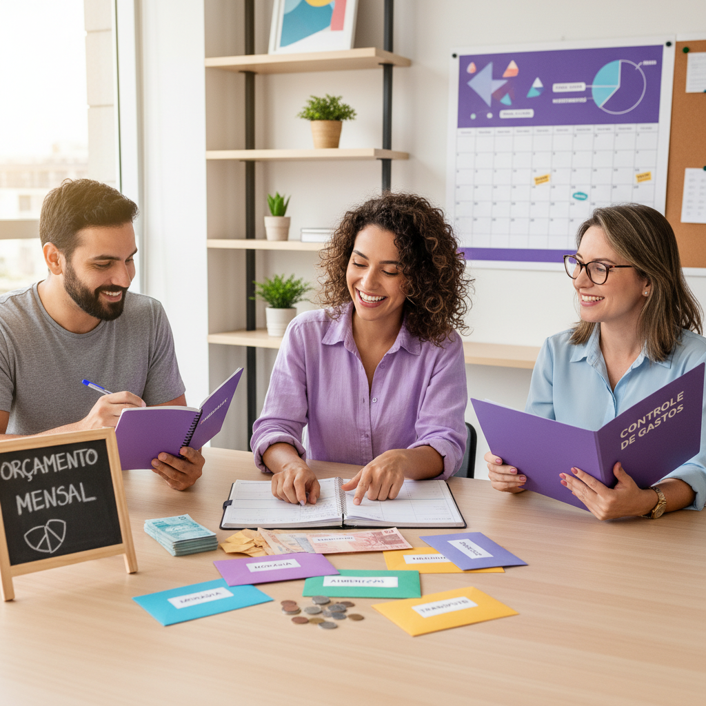 Interface moderna do aplicativo Nubank mostrando categorias automáticas e extrato detalhado de transações