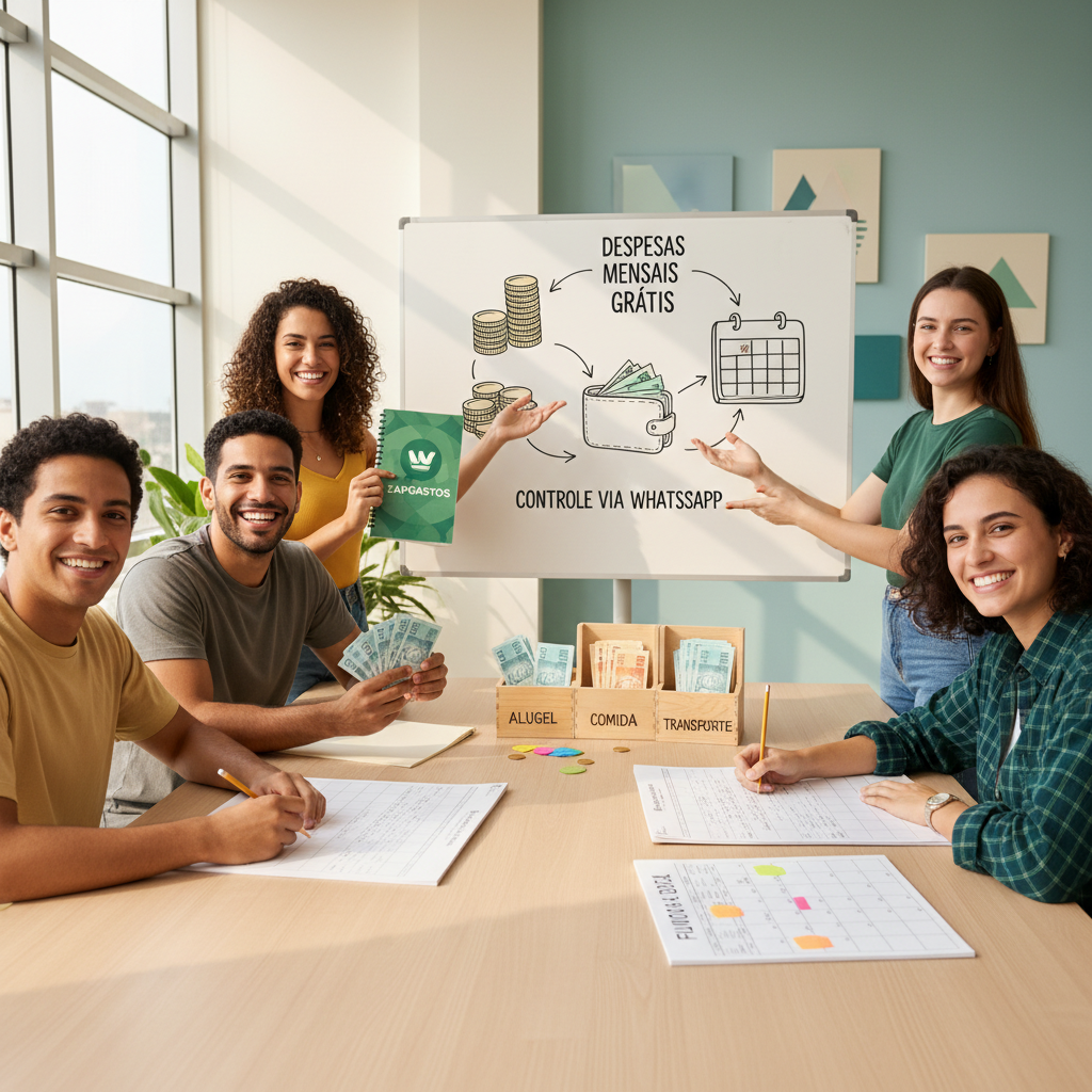 Interface do ZapGastos no WhatsApp mostrando registro automático de despesas