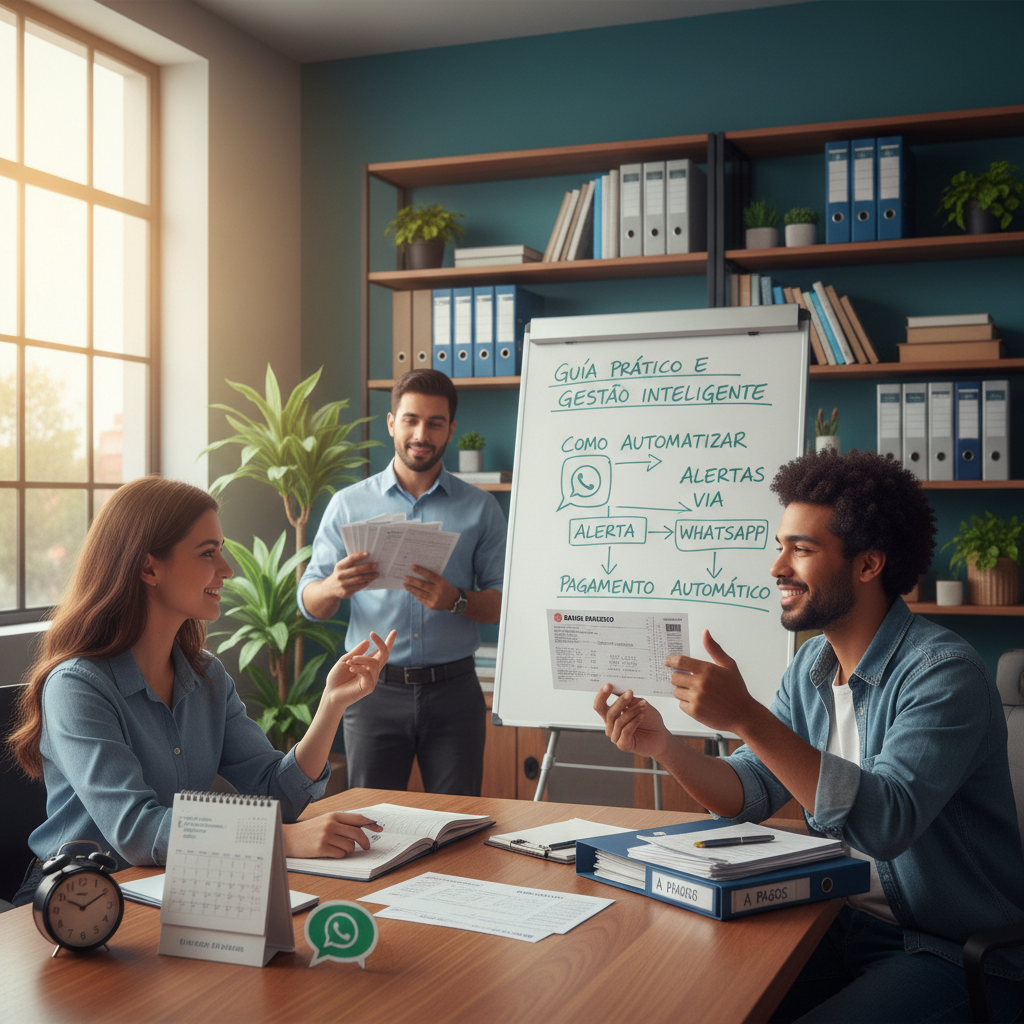 Interface do ZapGastos enviando lembrete personalizado de boleto Bradesco diretamente no WhatsApp do usuário