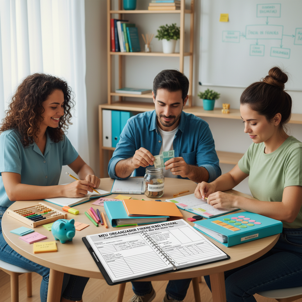 Tela de smartphone mostrando as funcionalidades de um app para controle de gastos