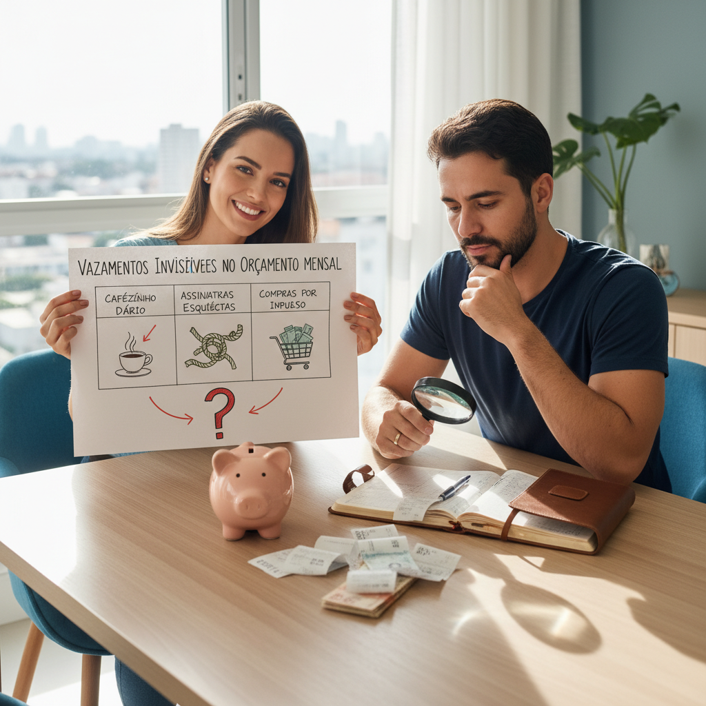 Lupa sobre notas fiscais identificando como economizar dinheiro em casa e evitar desperdícios