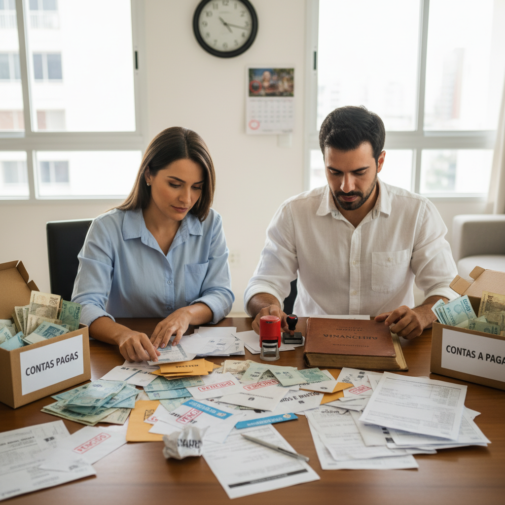 Gráfico de juros e alerta de vencimento de conta ilustrando má gestão de contas