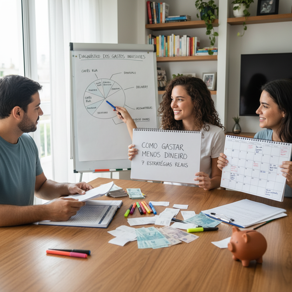Lupa sobre notas fiscais representando o diagnóstico de gastos invisíveis