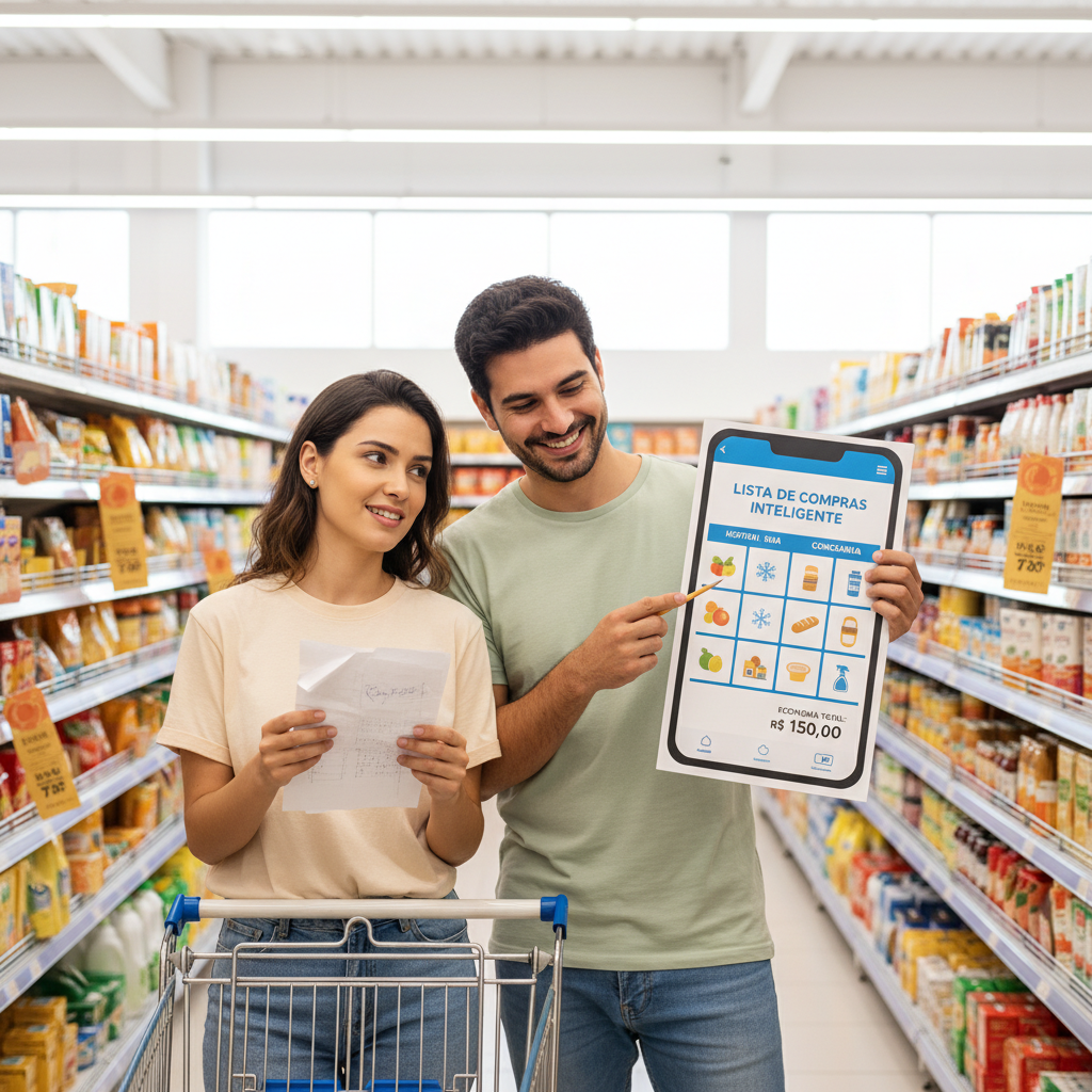 pessoa segurando lista de papel confusa com o valor final da nota fiscal do supermercado