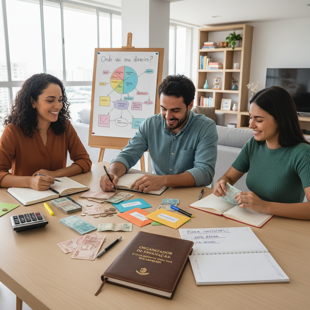 Gráfico mostrando a fuga invisível de dinheiro e a importância de um organizador de finanças