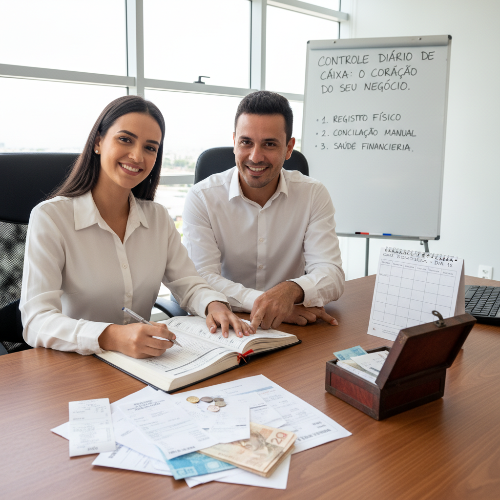 Empreendedor analisando o controle diário de caixa para garantir a saúde financeira do negócio