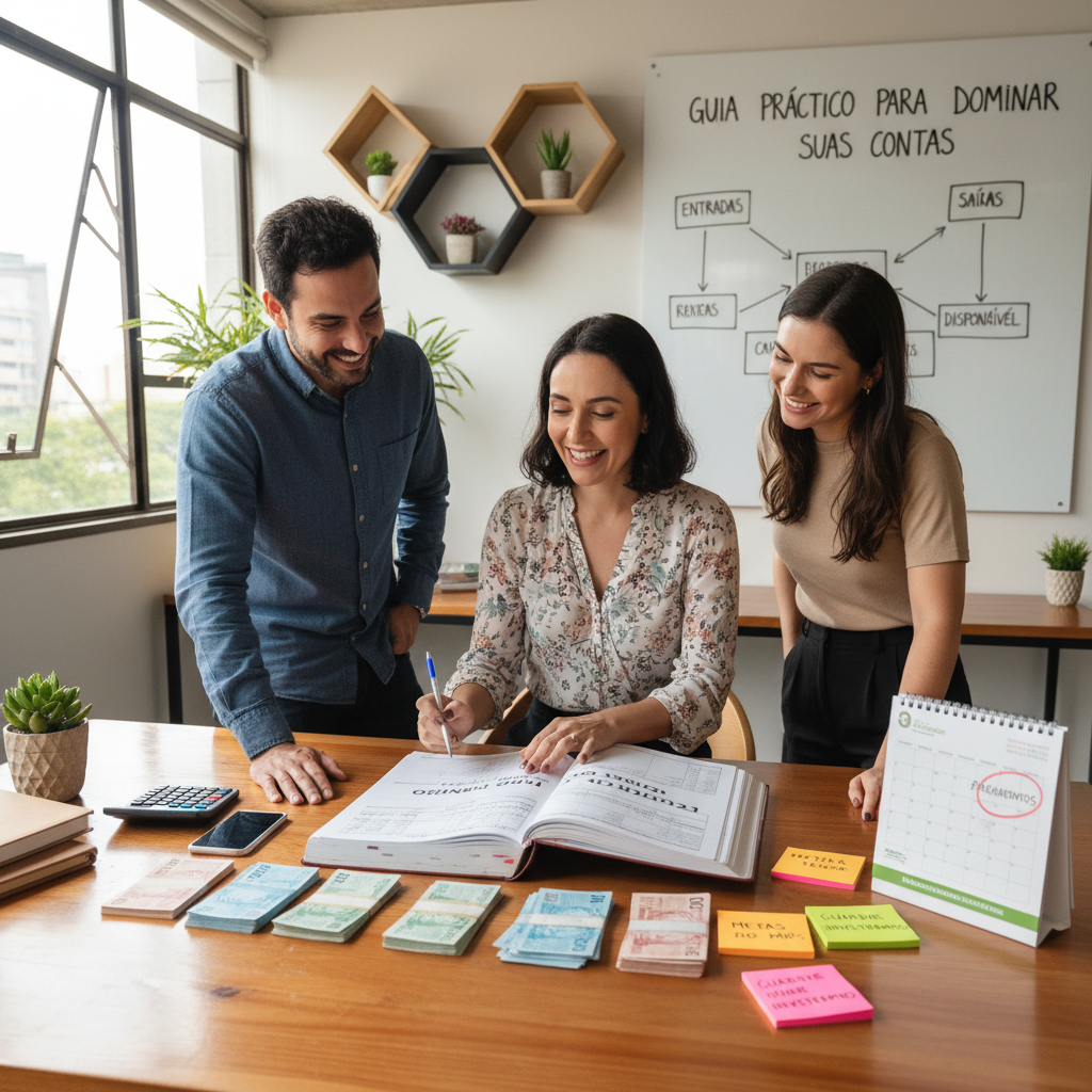 Controle financeiro fluxo de caixa ilustrando entradas e saídas de dinheiro