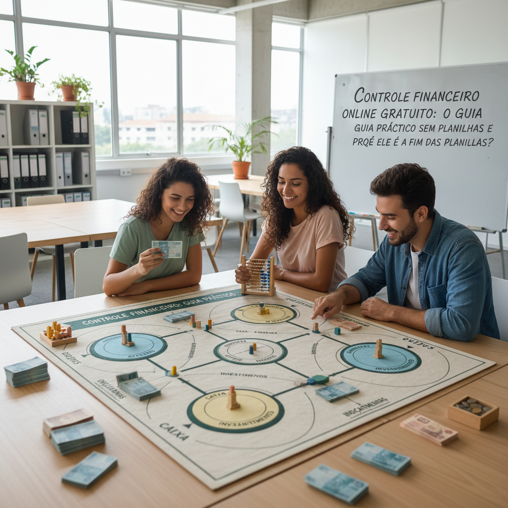 Homem usando controle financeiro online gratuito no celular para organizar finanças