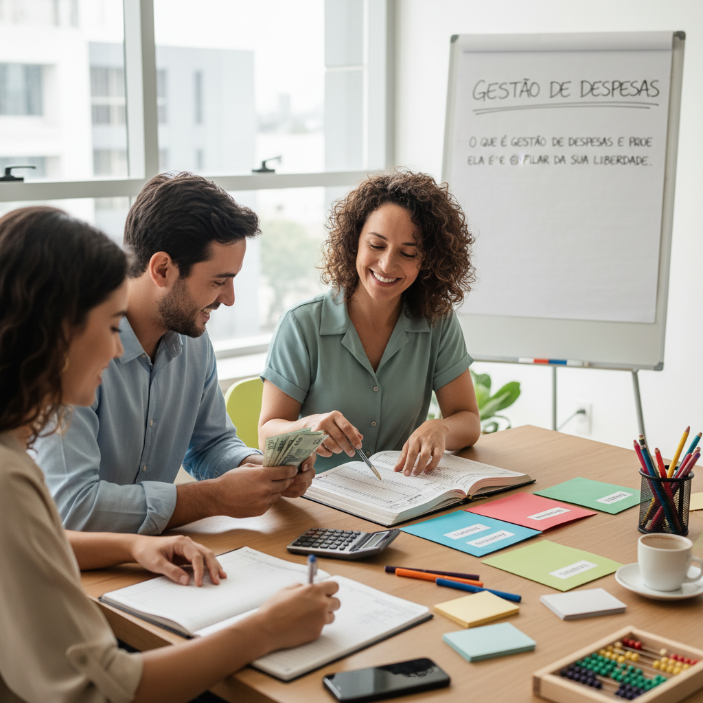 Homem analisando gestão de despesas no celular de forma tranquila
