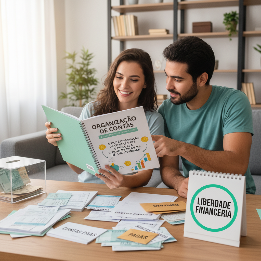 Homem analisando organização de contas no celular com tranquilidade