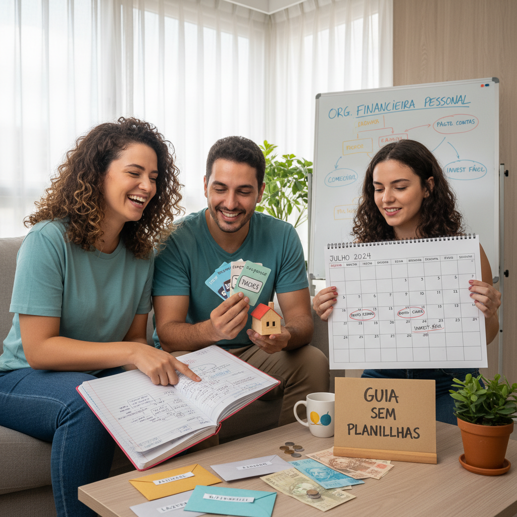Homem analisando organização financeira pessoal gratuito no celular com gráficos de crescimento