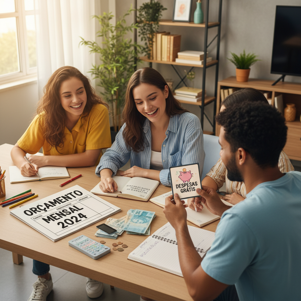 Homem analisando app despesas mensais grátis no celular para controle financeiro