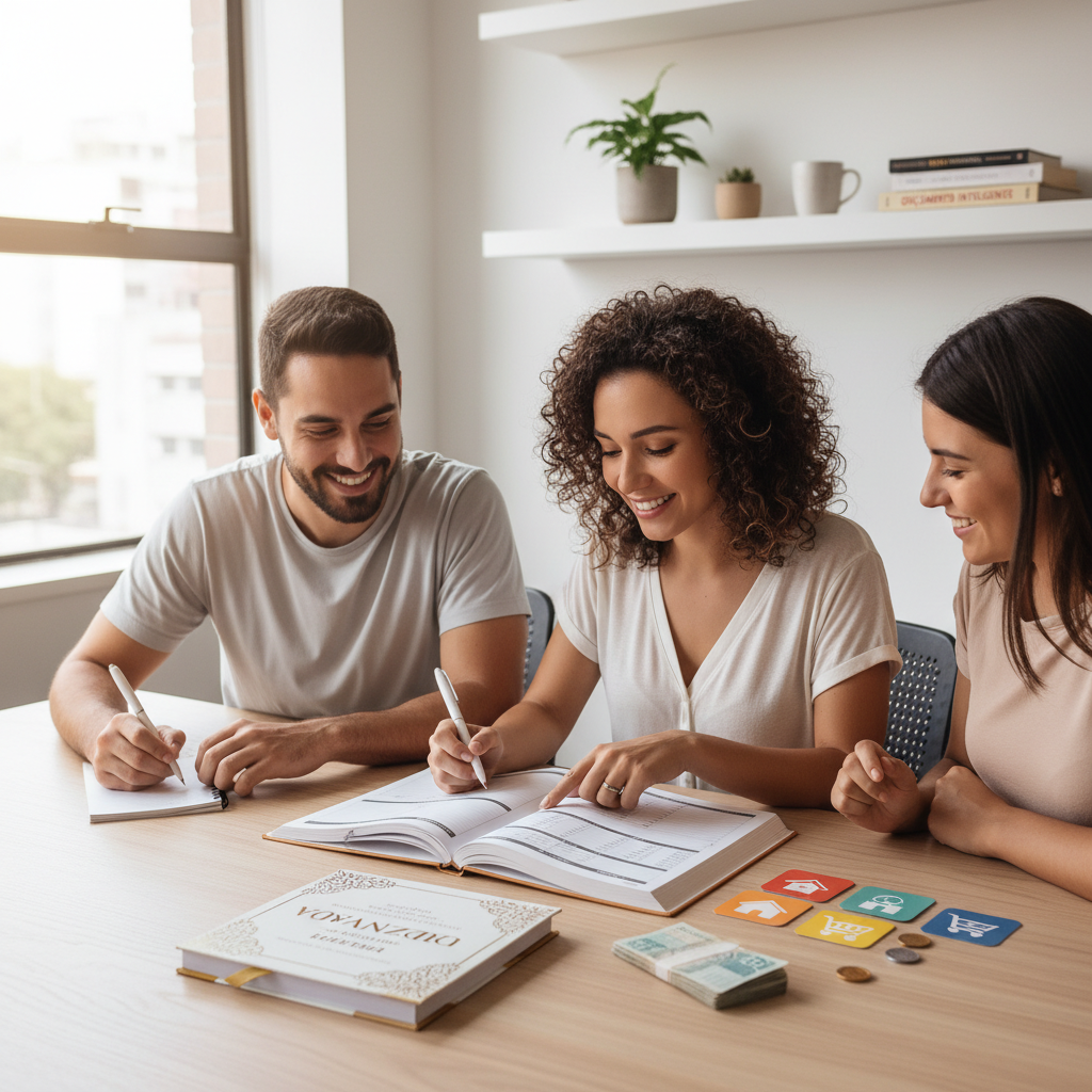 Homem usando app para gastos pessoais no celular em um restaurante