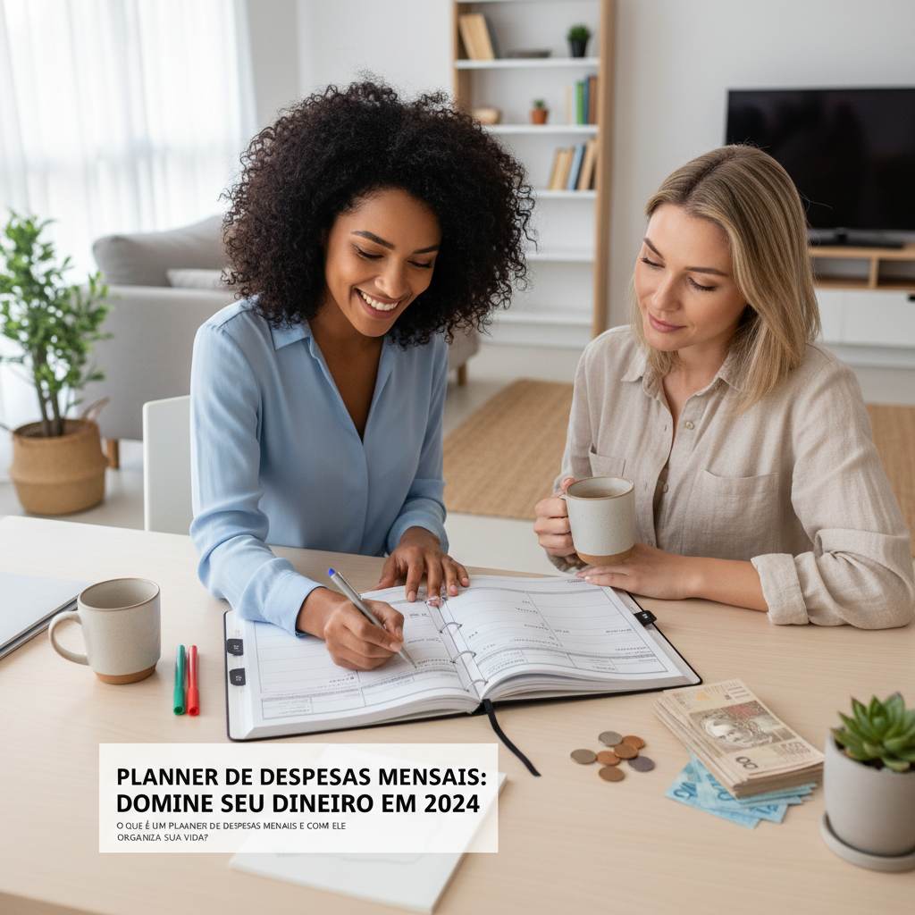 Planner de despesas mensais mostrando fluxo de caixa e organização financeira