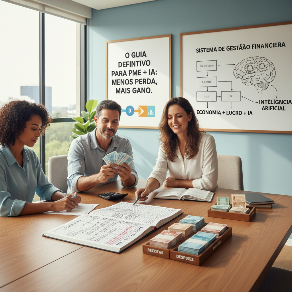 Sistema de gestão financeira para pequenas empresas ilustrando organização e lucro