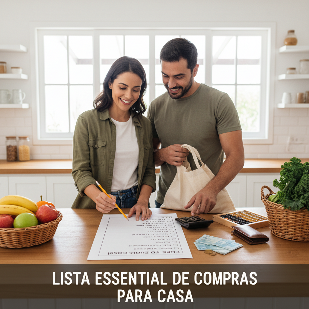 Exemplo de lista de compras para casa organizada por categorias de alimentos e limpeza