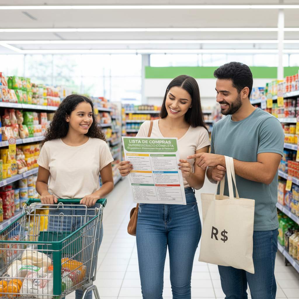 carrinho de supermercado em corredor organizado economizando tempo e dinheiro