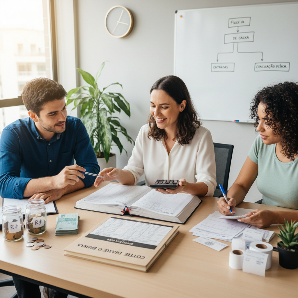 Gráficos de entradas e saídas demonstrando os pilares do controle diário de caixa