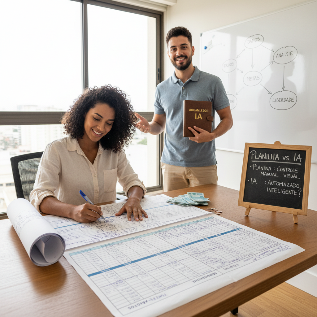 Comparativo entre planilha tradicional e inteligência artificial como organizador de finanças