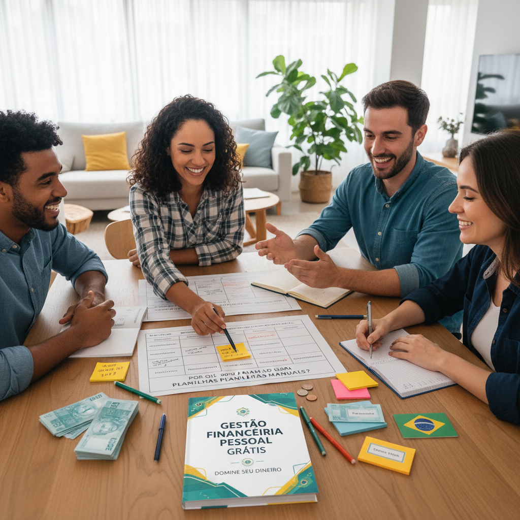 Pessoa frustrada tentando fazer controle de gastos no Excel com várias notas fiscais na mesa