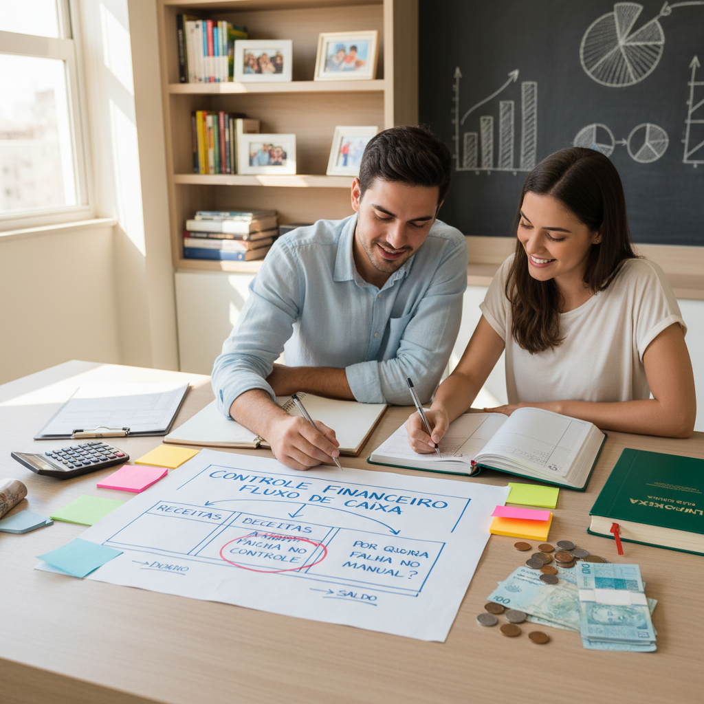 Pessoa frustrada com planilhas de controle financeiro fluxo de caixa manual