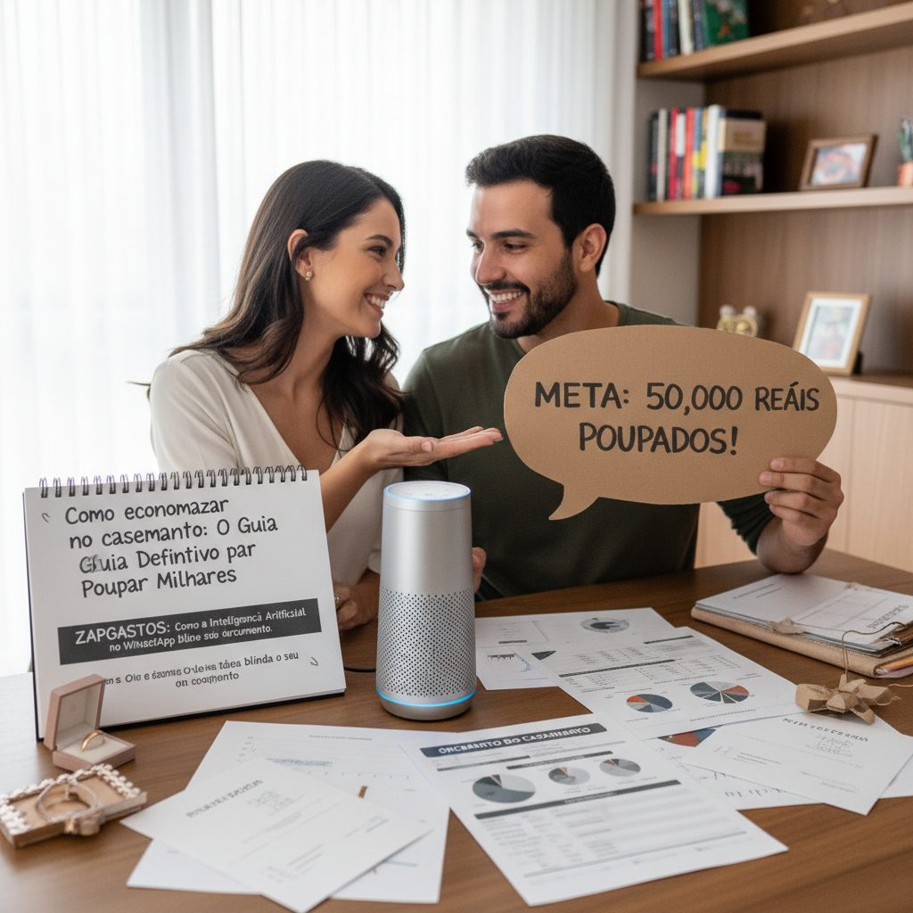 Interface do ZapGastos no WhatsApp mostrando como economizar no casamento com IA