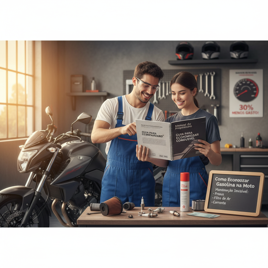 Manutenção de moto com foco em filtro de ar e vela para economia de combustível