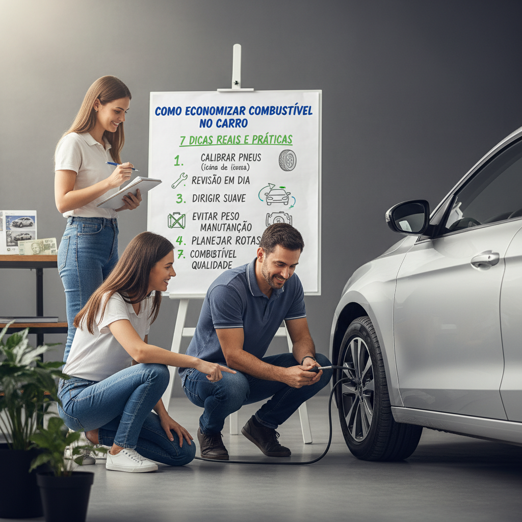 Motorista aprendendo como economizar combustível no carro através de manutenção e hábitos conscientes de direção