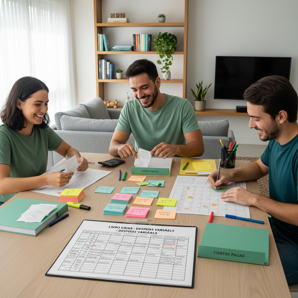 Pessoa frustrada tentando preencher despesas variáveis pessoais em uma planilha complexa