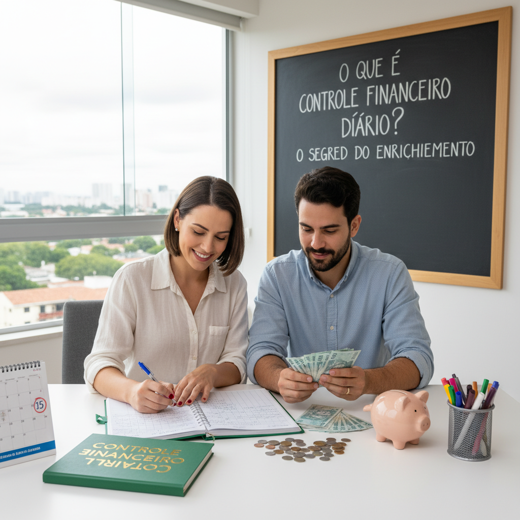 Pessoa utilizando o controle financeiro diário no celular para organizar orçamento