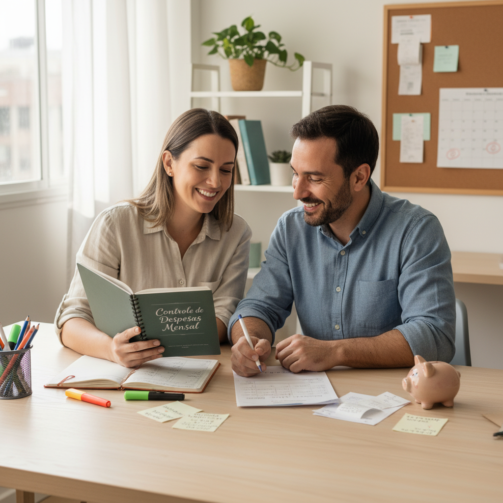 Homem analisando gráfico de controle de despesas mensal no celular para alcançar liberdade financeira