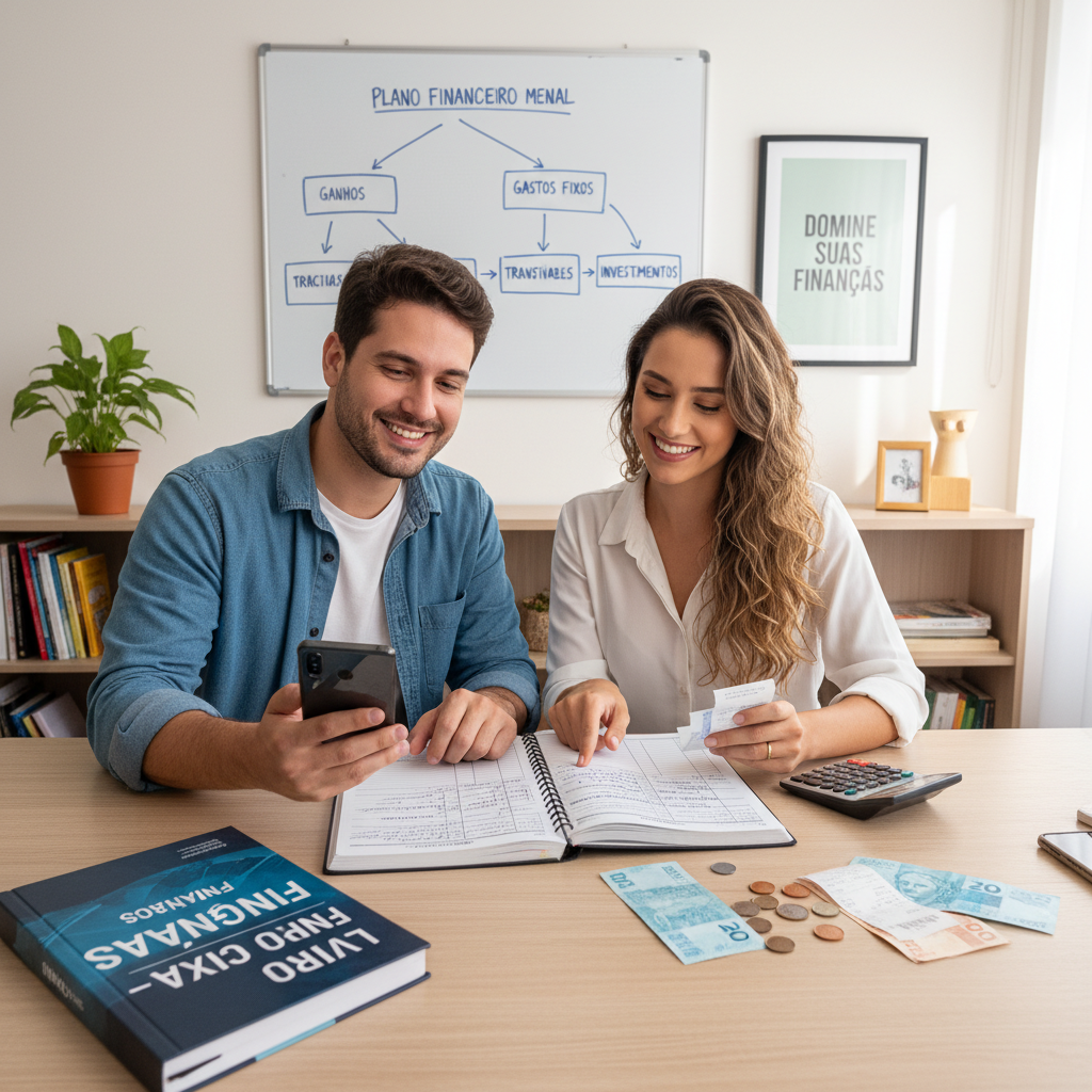 Homem usando aplicativo financeiro no celular em ambiente de café