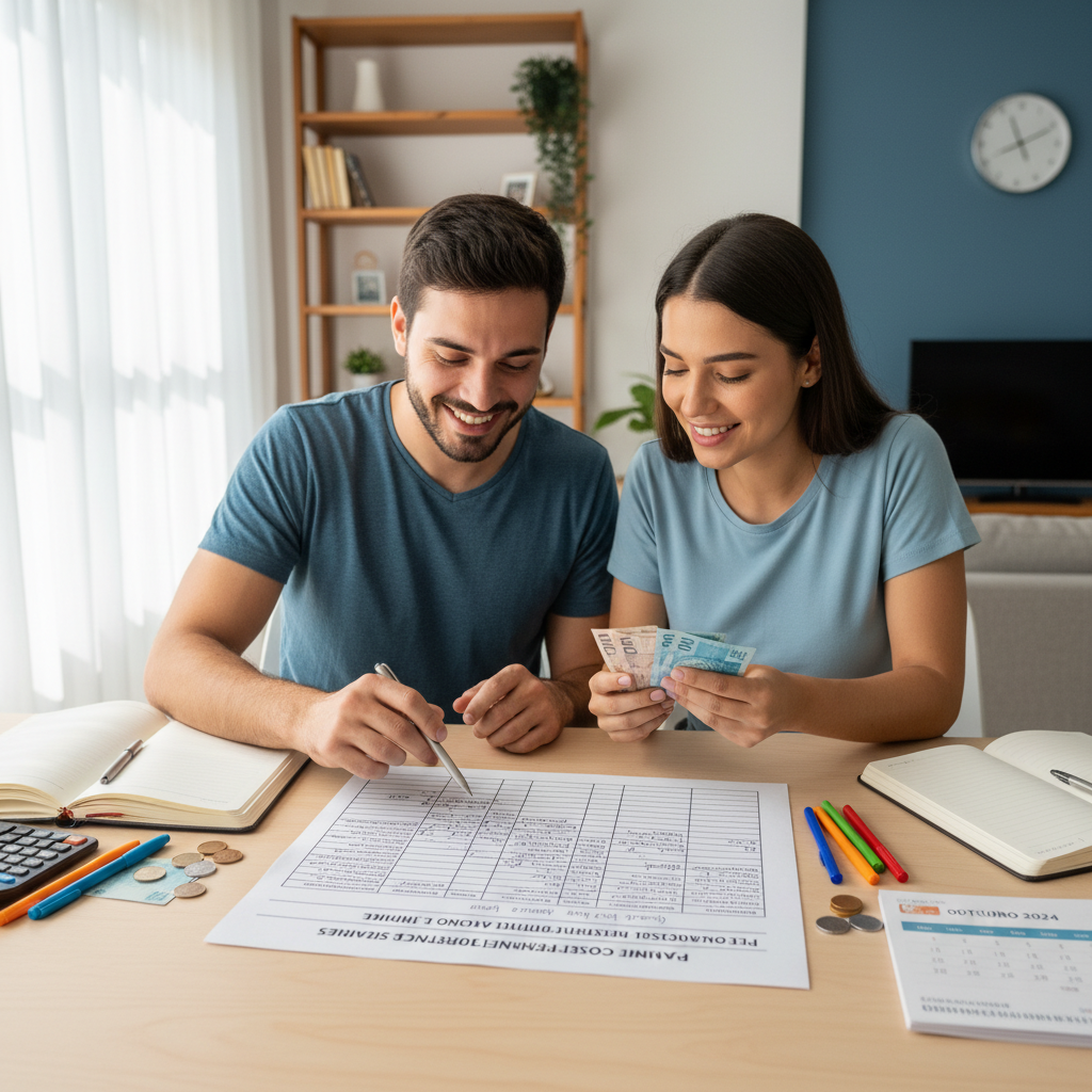 Planilha de controle financeiro pessoal simples mostrando colunas de entradas e saídas organizadas