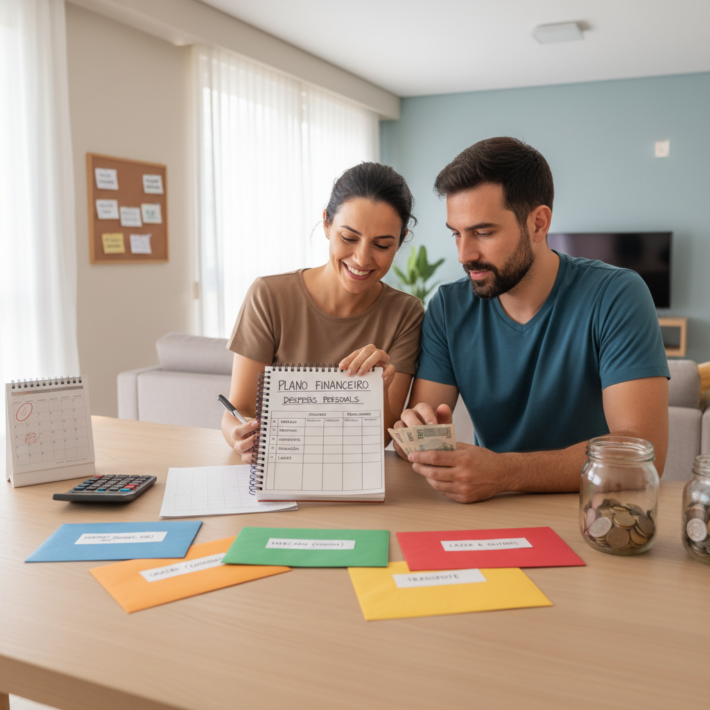 Homem analisando despesas pessoais em um gráfico no celular com clareza total