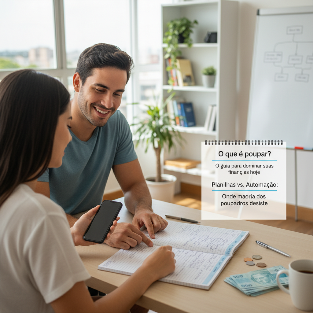 Comparativo visual entre planilha de excel complexa e a interface intuitiva do ZapGastos no WhatsApp