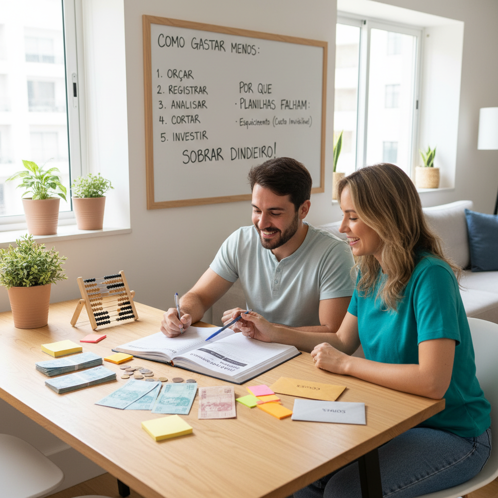 Pessoa frustrada com planilha de gastos no computador buscando formas de como gastar menos