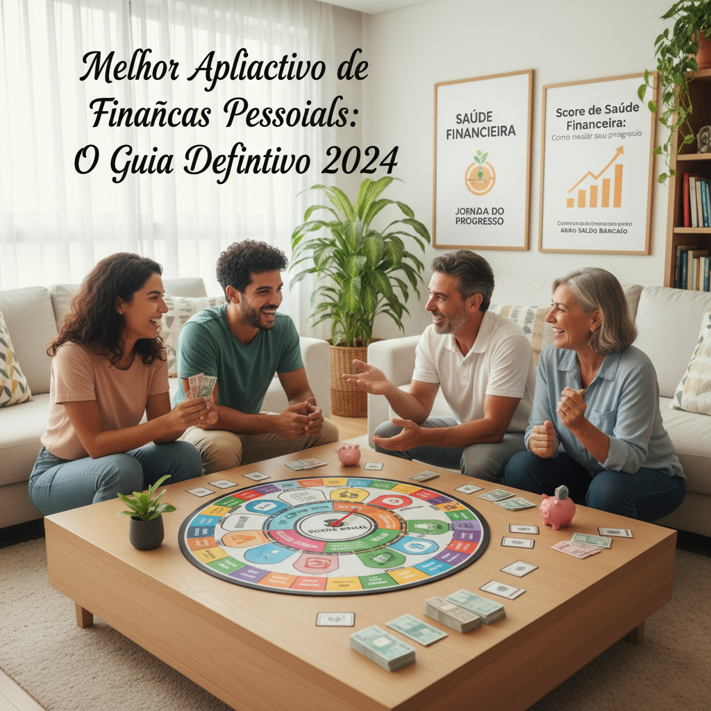 Dashboard de aplicativo de finanças pessoais mostrando o score de saúde financeira e progresso do usuário