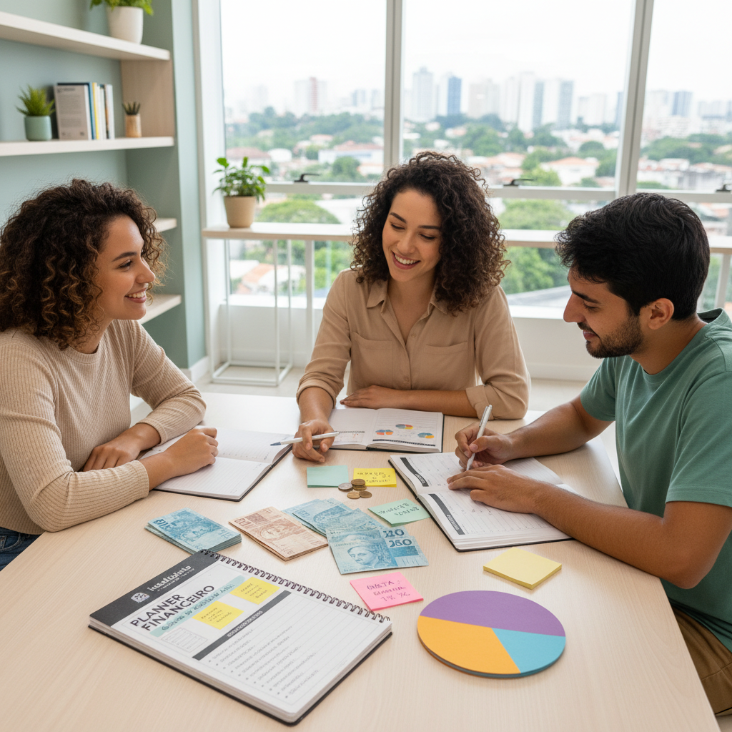 Categorias essenciais de controle financeiro organizadas em um planner financeiro caderno inteligente
